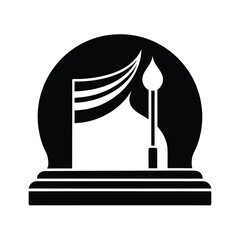 Vector art of black silhouette of a monument with a flag and a light, isolated