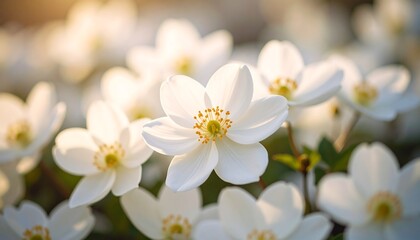 Fototapeta premium Close-up of white flowers in sunlight