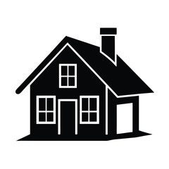 Vector art of black silhouette of a house with a chimney and windows, isolated a