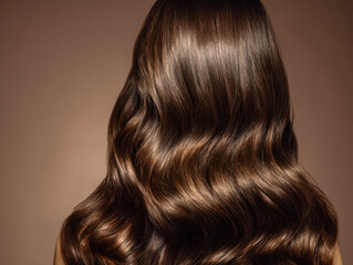 Fototapeta premium Beautifully styled wavy brunette hair with a glossy finish