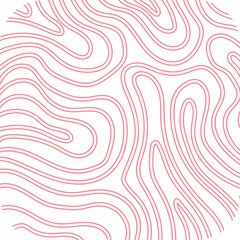 Abstract circular design featuring flowing, interconnected, wavy lines in a red hue.
