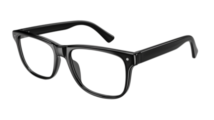 Pair of black-rimmed eyeglasses, realistic shadows, PNG isolated on white