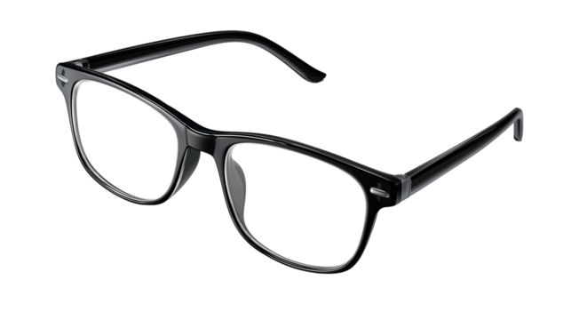 Pair of black-rimmed eyeglasses, realistic shadows, PNG isolated on white - Powered by Adobe