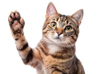 cat giving high five  isolated on white background, ai generated