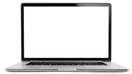 Desktop computer monitor with blank screen, modern slim design, PNG isolated