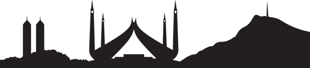 Islamabad Pakistan Skyline Silhouette Vector Illustration with Faisal Mosque Landmark View