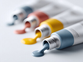 A vibrant array of paint tubes oozing color, symbolizing creativity, art, and inspiration. Perfect for illustrating artistic concepts or design projects.