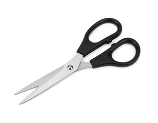 Fototapeta premium Pair of black-handled scissors on white background