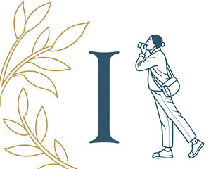 Elegant Letter I Design with Botanical Accents and Figure Illustration Creating a Modern Logo and Branding Concept