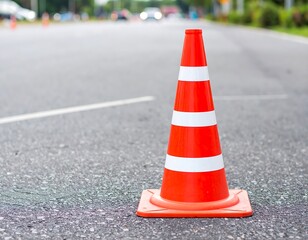 Orange traffic cone on asphalt road