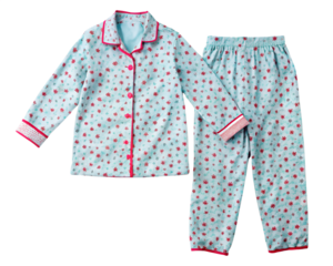 Baby girl pajamas set with floral and heart pattern, isolated on transparent background