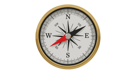 A detailed compass with cardinal directions and a red needle pointing