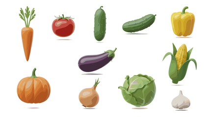 Fototapeta premium Illustration of various fresh vegetables including carrot and tomato