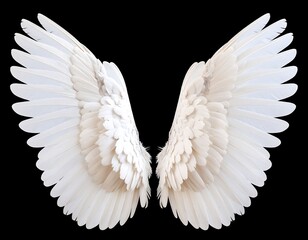 Pair of white angel wings spread wide against black background