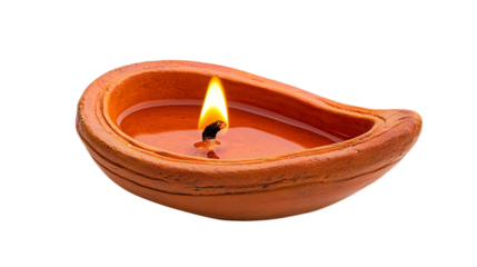 A beautifully crafted clay oil lamp with a warm, flickering flame, symbolizing light and tranquility.