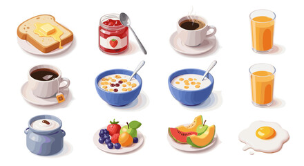 A delightful breakfast spread featuring toast, jam, coffee, and fruits