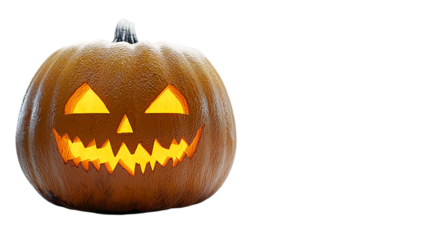A glowing, carved Halloween pumpkin with a mischievous smile and jagged teeth, perfect for spooky celebrations.