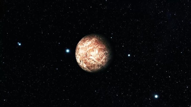 Reddish Rocky Planet in Starry Space, 3d Realistic Makemake Fictional Planet