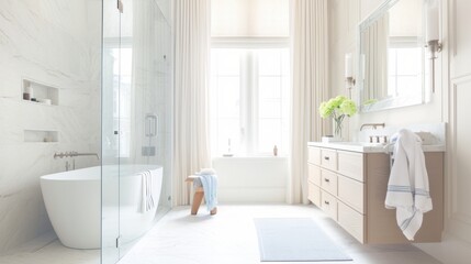 Modern Luxury Bathroom Marble Subtle Blue Warm Neutral Wide Angle