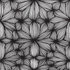 Simple floral geometric pattern. Tileable, repeating black and white background. Texture vector.
