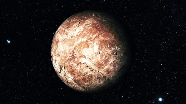 Reddish Rocky Planet in Starry Space, 3d Realistic Makemake Fictional Planet