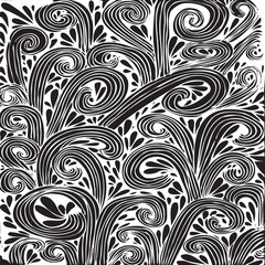 Simple floral geometric pattern. Tileable, repeating black and white background. Texture vector.