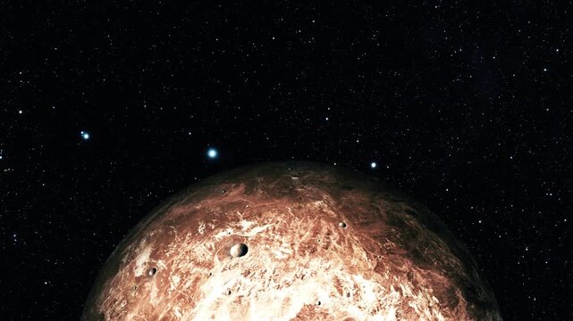 Reddish Rocky Planet in Starry Space, 3d Realistic Makemake Fictional Planet