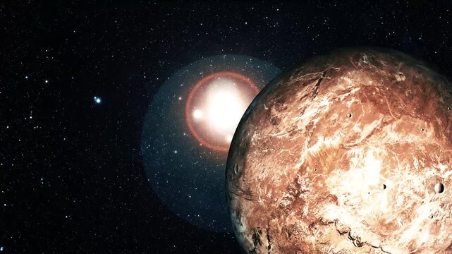Reddish Rocky Planet in Starry Space, 3d Realistic Makemake Fictional Planet