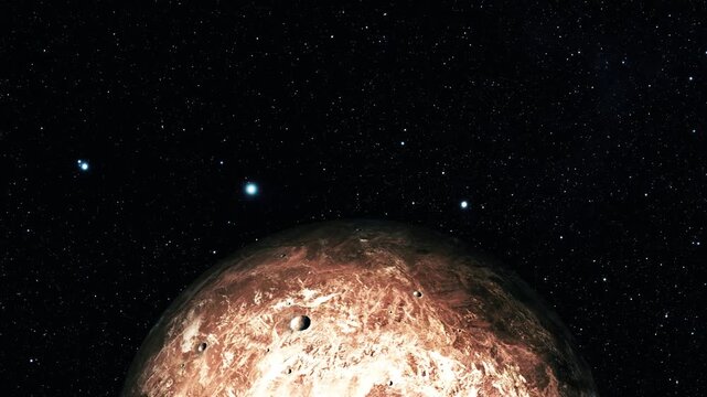 Reddish Rocky Planet in Starry Space, 3d Realistic Makemake Fictional Planet