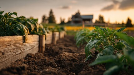 Cultures prospères sous le soleil doré du crépuscule