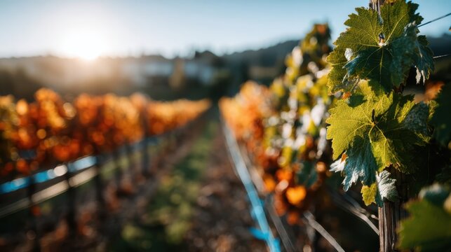 Exploration des vignobles color&eacute;s au cr&eacute;puscule avec des feuilles vibrantes