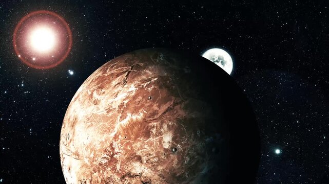 Reddish Rocky Planet in Starry Space, 3d Realistic Makemake Fictional Planet