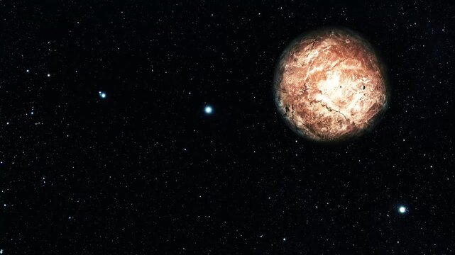 Reddish Rocky Planet in Starry Space, 3d Realistic Makemake Fictional Planet