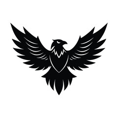 Fototapeta premium Black eagle silhouette with spread wings and detailed feathers