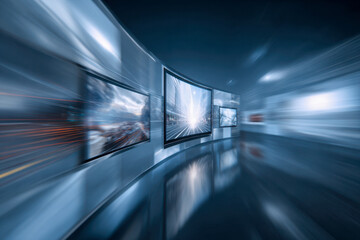Futuristic digital display gallery showcasing dynamic visual technology
