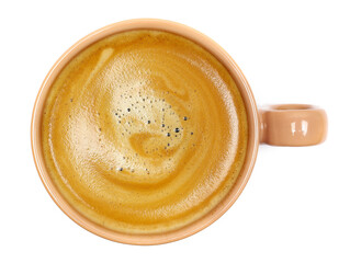 porcelain espresso coffee cup isolated on white background, top view