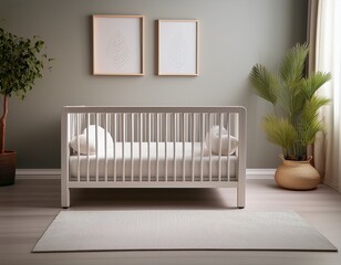 minimalist floor bed for babies with cozy memory foam mattress on room background