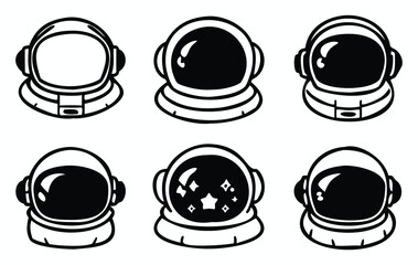 Fototapeta premium Stronaut helmets collection on a plain background, space exploration