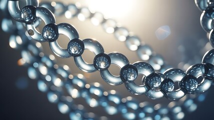 Abstract close up of a transparent chain of interconnected rings