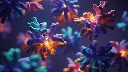 Vibrant abstract fractal structures with bioluminescent glow