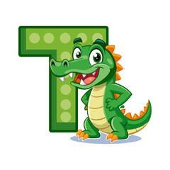 Playful Alligator Character with Big Alphabet T | Cute Animal Cartoon Illustration for Kids, Preschool Learning, Children Book, Education