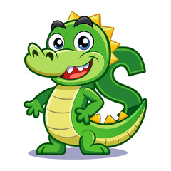 Playful Alligator Character with Big Alphabet S, Cute Animal Cartoon Vector for Kids Learning, Nursery Wall Art, Children Book Illustration