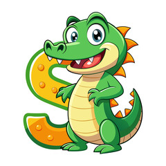 Playful Alligator Character with Big Alphabet S, Cute Animal Cartoon Vector for Kids Learning, Nursery Wall Art, Children Book Illustration