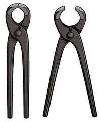 Carpenter's pincers open and closed. Vector illustration of tool isolated on white background.