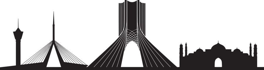 Fototapeta premium Tehran Iran Skyline Silhouette Vector Illustration with Cityscape and Urban Landscape