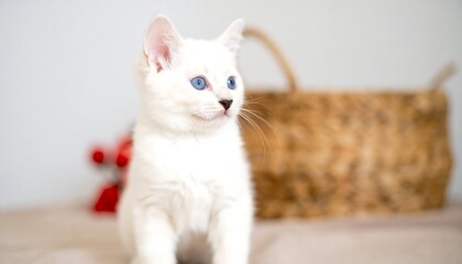 Adorable white kitten gazing
