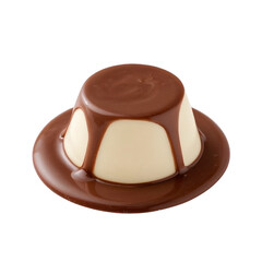 Delicious chocolate dessert with a brown topping on a white background, copy space