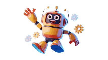 Fototapeta premium A cheerful and friendly robot waving hello, surrounded by gears.