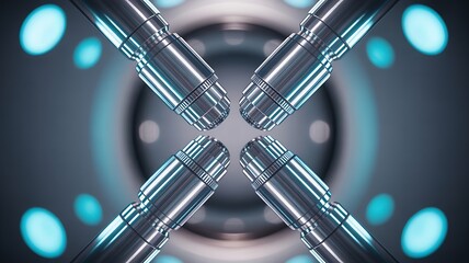 Abstract sci fi futuristic metallic structure with glowing blue lights