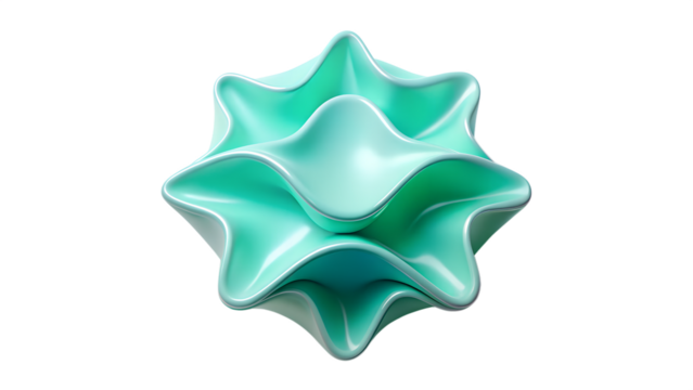 Abstract teal wavy geometric shape isolated on transparent background